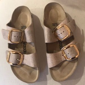 Birkenstock’s Arizona Big Buckle Metallic Leather